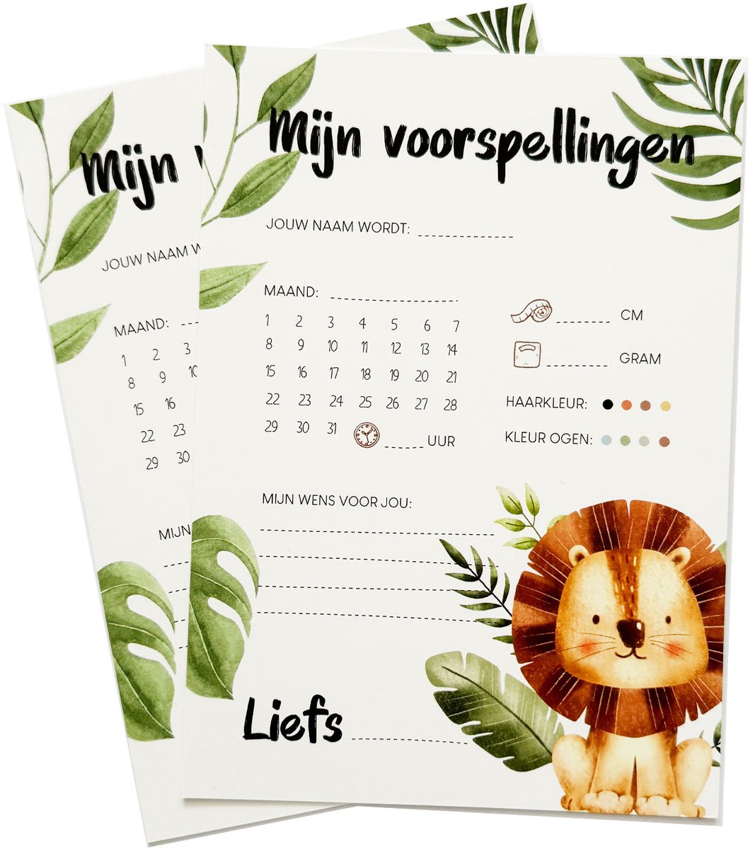 My Little Buddha - Babyshower Invulkaarten - 20 stuks - Voorspellingen voor jongens - Jungle thema met leeuw