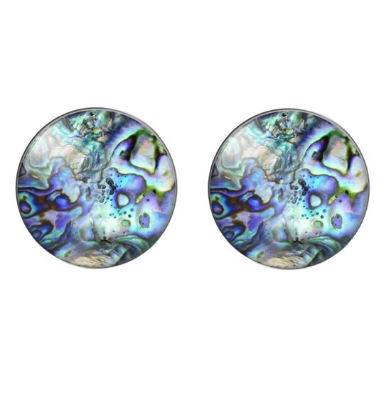Clip oorbellen -olie blauw groen 2 cm- geen gaatje- Charme Bijoux