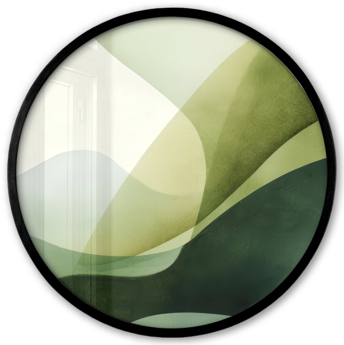 FrameYourWall Poster in lijst Rond - Fotolijst 40x40 cm - Posters - Golven - Abstract - Lichtgroen - Sierlijk - Ronde posterlijst zwart - Decoratie - Wanddecoratie woonkamer - Muurdecoratie slaapkamer