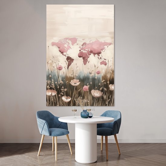 Affiche 120x180 cm - Wereldkaart - Rose - Fleurs - Posters - Décoration chambre - Décoration murale salon - Décoration murale chambre XXL