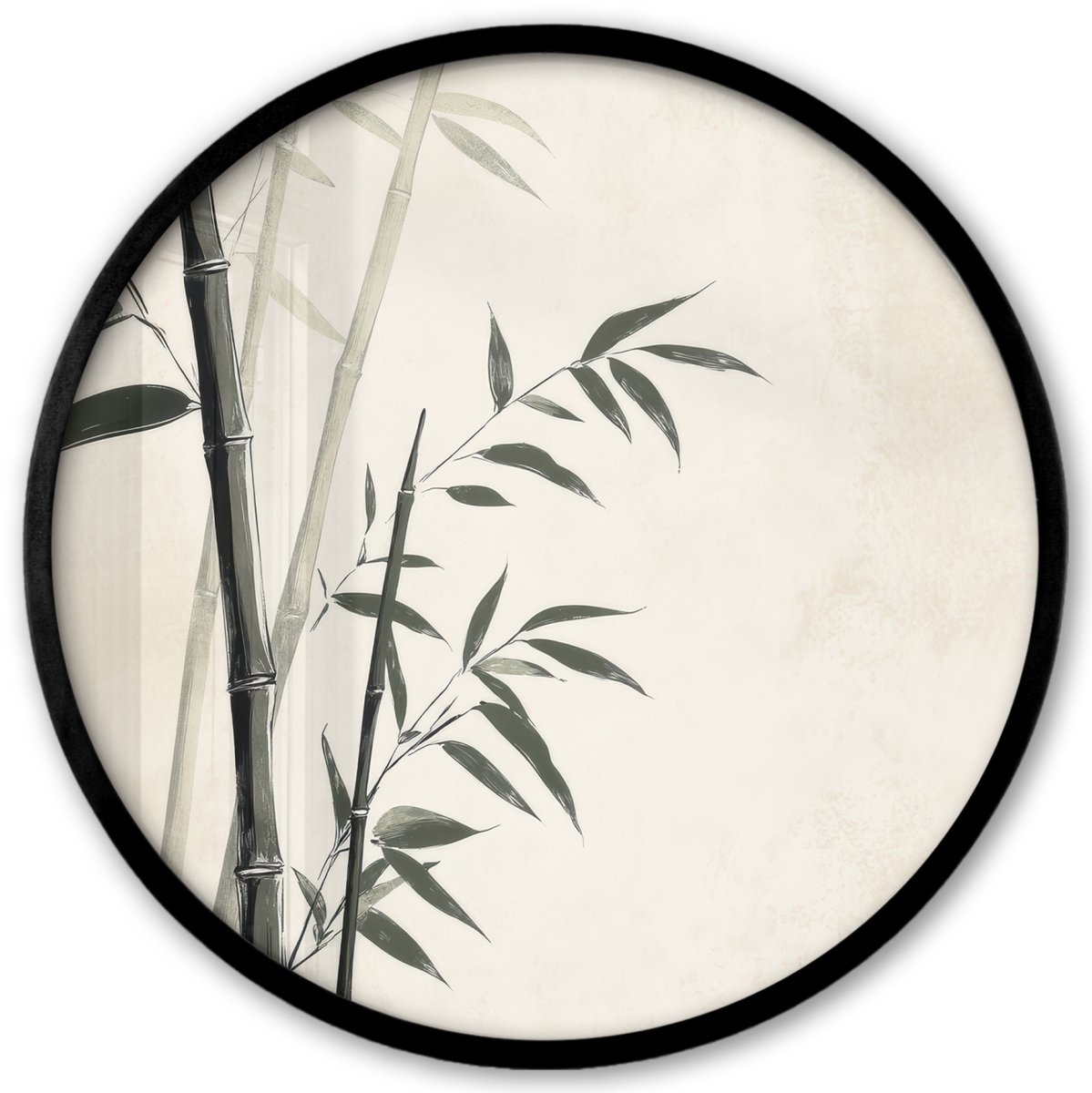 FrameYourWall Poster in lijst Rond - Fotolijst 40x40 cm - Posters - Japandi - Bamboe - Beige - Ronde posterlijst zwart - Decoratie - Wanddecoratie woonkamer - Muurdecoratie slaapkamer
