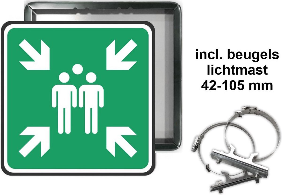 Bord Verzamelplaats 60 x 60 cm incl. lichtmast beugel 42-105 mm ZWART