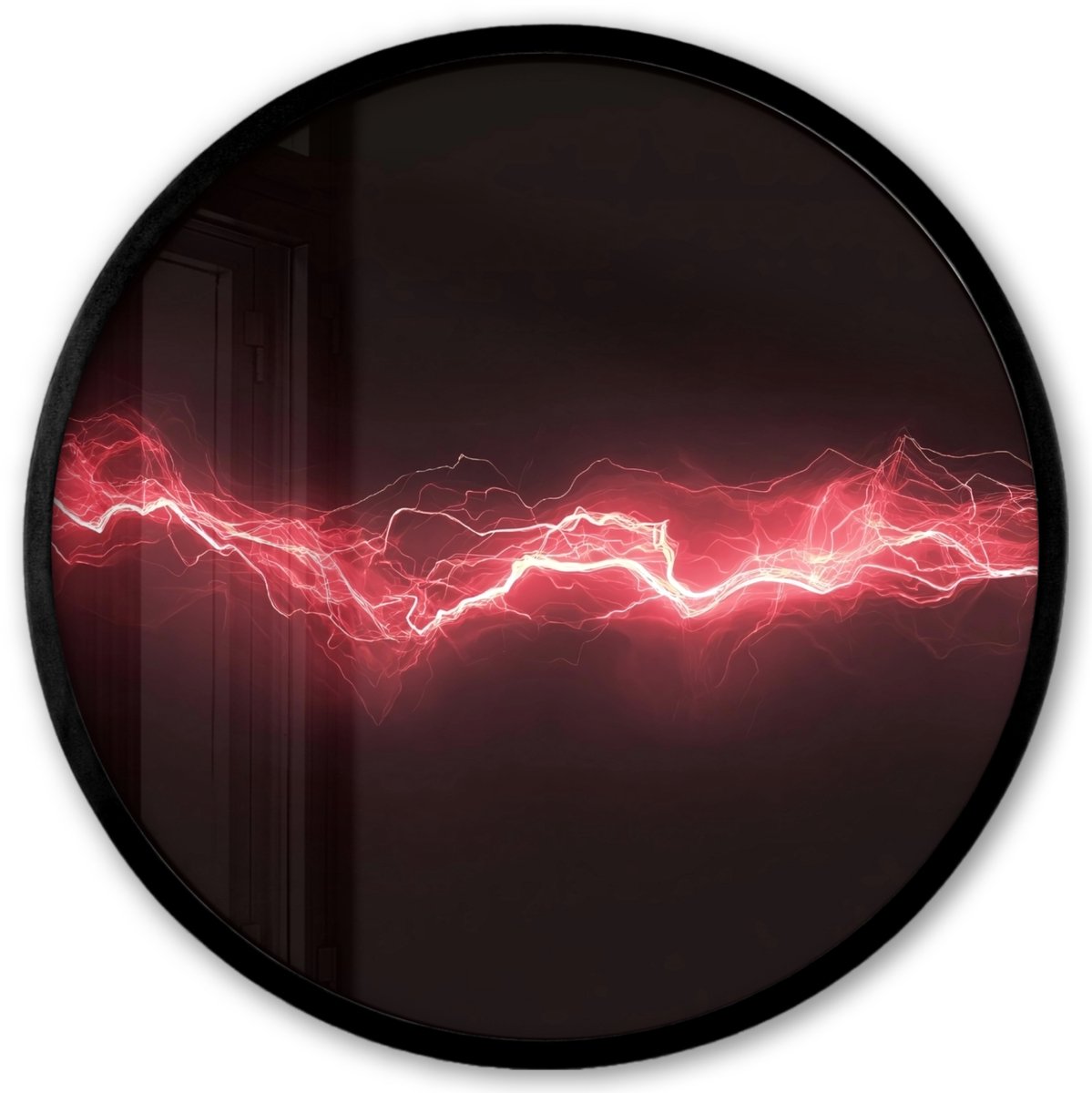FrameYourWall Poster in lijst Rond - Fotolijst 40x40 cm - Posters - Gaming - Rood - Elektriciteit - Energie - Lijn - Ronde posterlijst zwart - Decoratie - Wanddecoratie woonkamer - Muurdecoratie slaapkamer Vonken