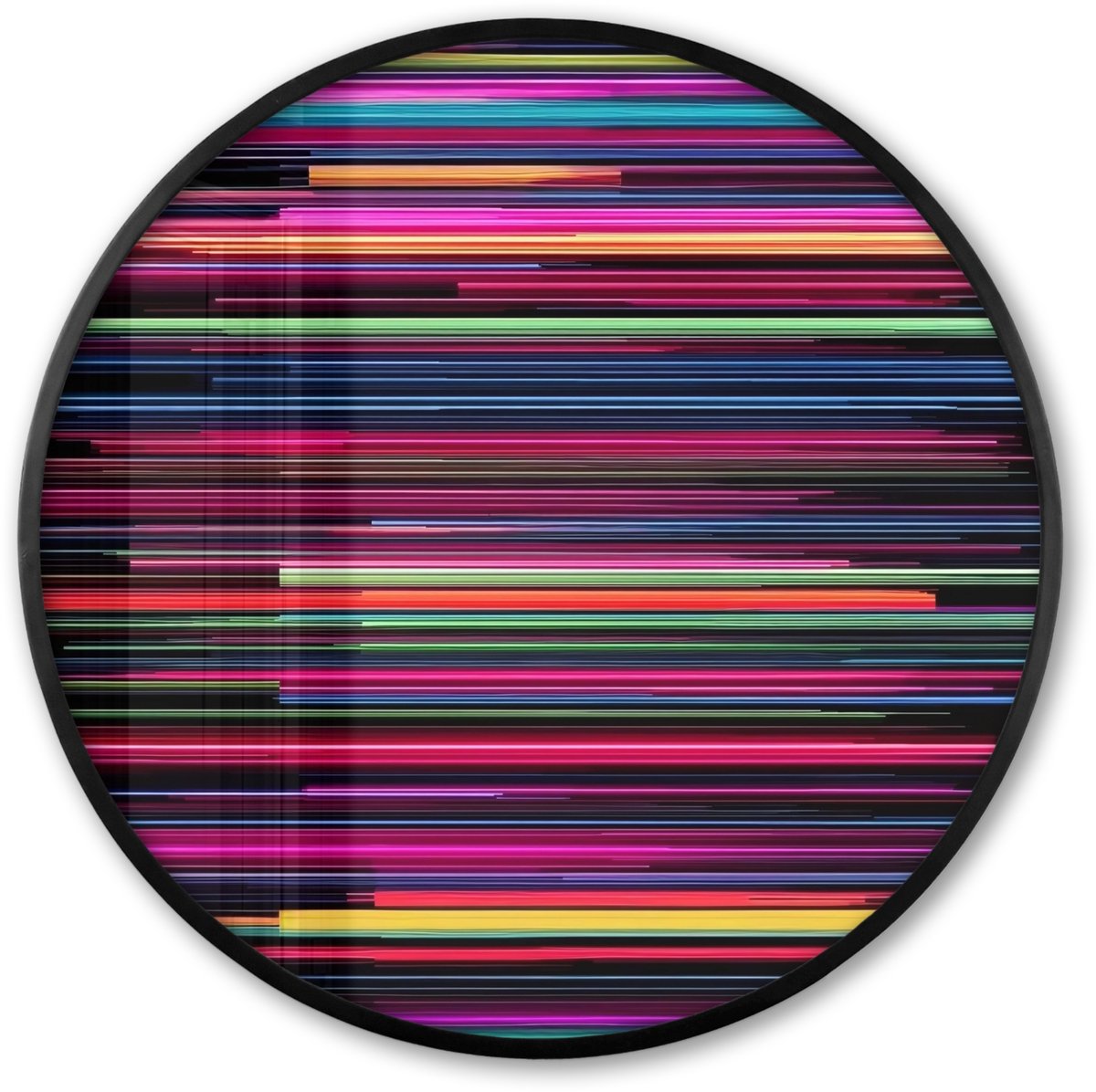 FrameYourWall Poster in lijst Rond - Fotolijst 80x80 cm - Posters - Gaming - Abstract - Lijnen - Horizontaal - Kleurrijk - Ronde posterlijst zwart - Decoratie - Wanddecoratie woonkamer - Muurdecoratie slaapkamer Lijnen - Kleurrijk