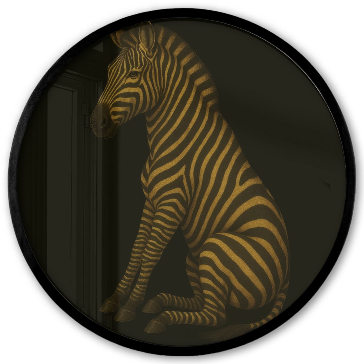FrameYourWall Poster in lijst Rond - Fotolijst 40x40 cm - Posters - Zebra - Strepen - Goud - Ronde posterlijst zwart - Decoratie - Wanddecoratie woonkamer - Muurdecoratie slaapkamer