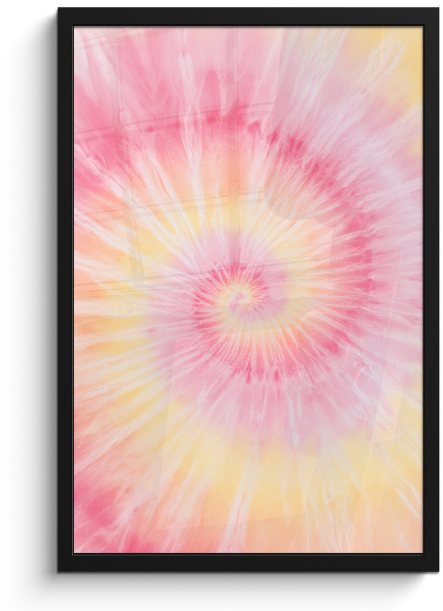 FrameYourWall Poster in lijst - Fotolijst 40x60 cm - Posters - Patroon - Tie Dye - Pasteltinten - Roze - Posterlijst zwart - Decoratie - Wanddecoratie woonkamer - Muurdecoratie slaapkamer Multicolor