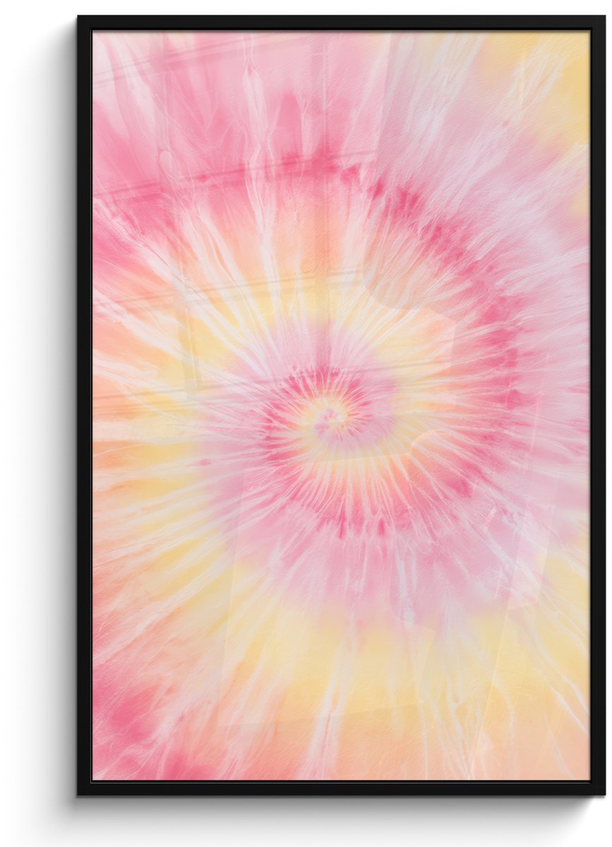 FrameYourWall Poster in lijst - Fotolijst 80x120 cm - Posters - Patroon - Tie Dye - Pasteltinten - Roze - Posterlijst zwart - Decoratie - Wanddecoratie woonkamer - Muurdecoratie slaapkamer Multicolor