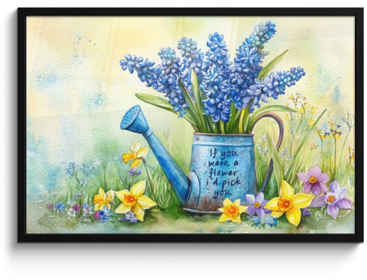 Poster in lijst - Fotolijst 90x60 cm - Posters - Lavendelbloemen - Quote - Gieter - Poster