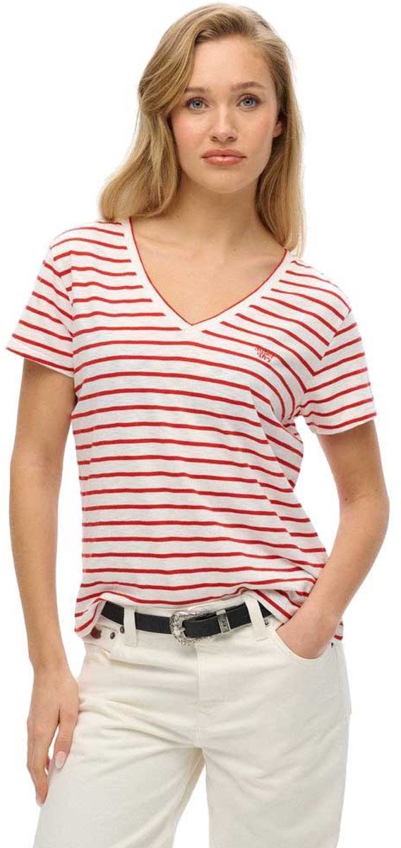 Superdry Ruimvallend geborduurd T-shirt met V-hals Dames T-shirts Rood