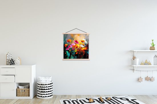 Support pour affiche avec affiche 40x40 cm - Affiche scolaire - Couleurs vives - Pétales de fleurs - Abstrait - Affiche textile - Lattes vierges