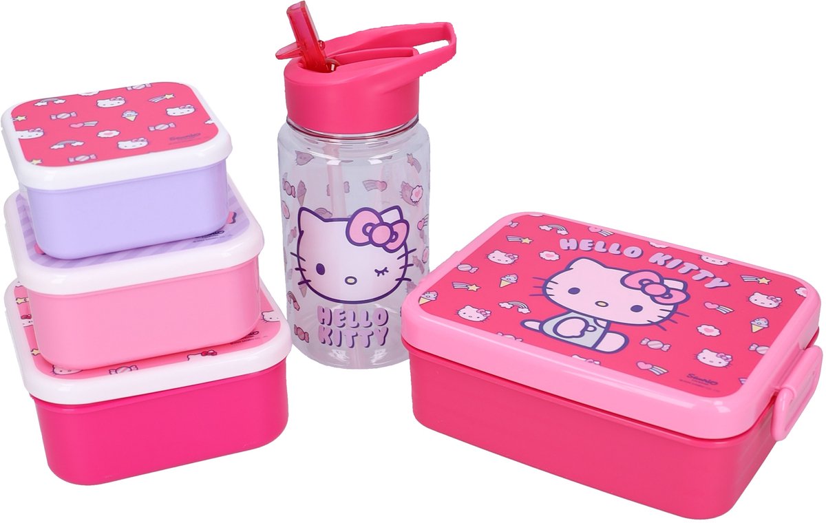 Hello Kitty Lunch Set - Drinkbeker - Lunchbox - Snackbox (3in1) - Roze