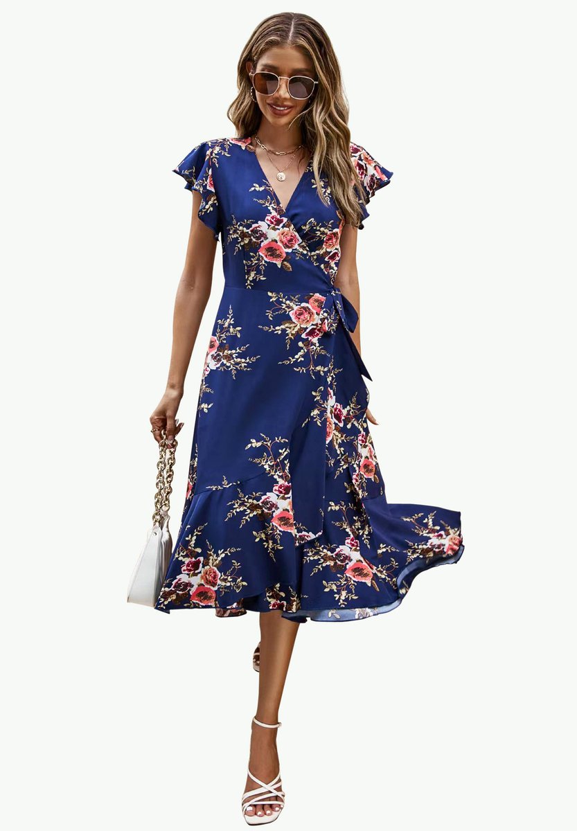 Midi-wikkeljurk met ruches en mouwen in marineblauw