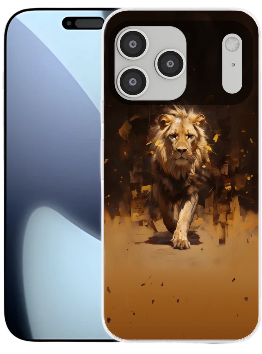 Telefoonhoesje Geschikt voor iPhone 17 Pro Max hoesje - Leeuw - Geschilderd - Abstract - Goud - Siliconen Telefoonhoesje Telefoonhoesje