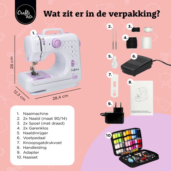 Crafts&Co Machine à coudre Enfants - Offre combinée avec kit de couture - Hobby & Créatif - Machine à coudre pour enfants - Wit