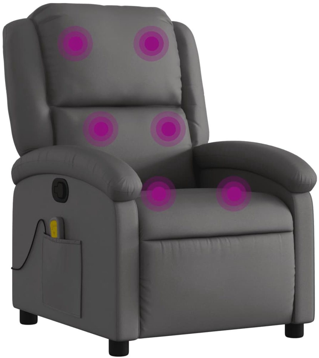 vidaXL Massagestoel - van - echt - leer- grijs