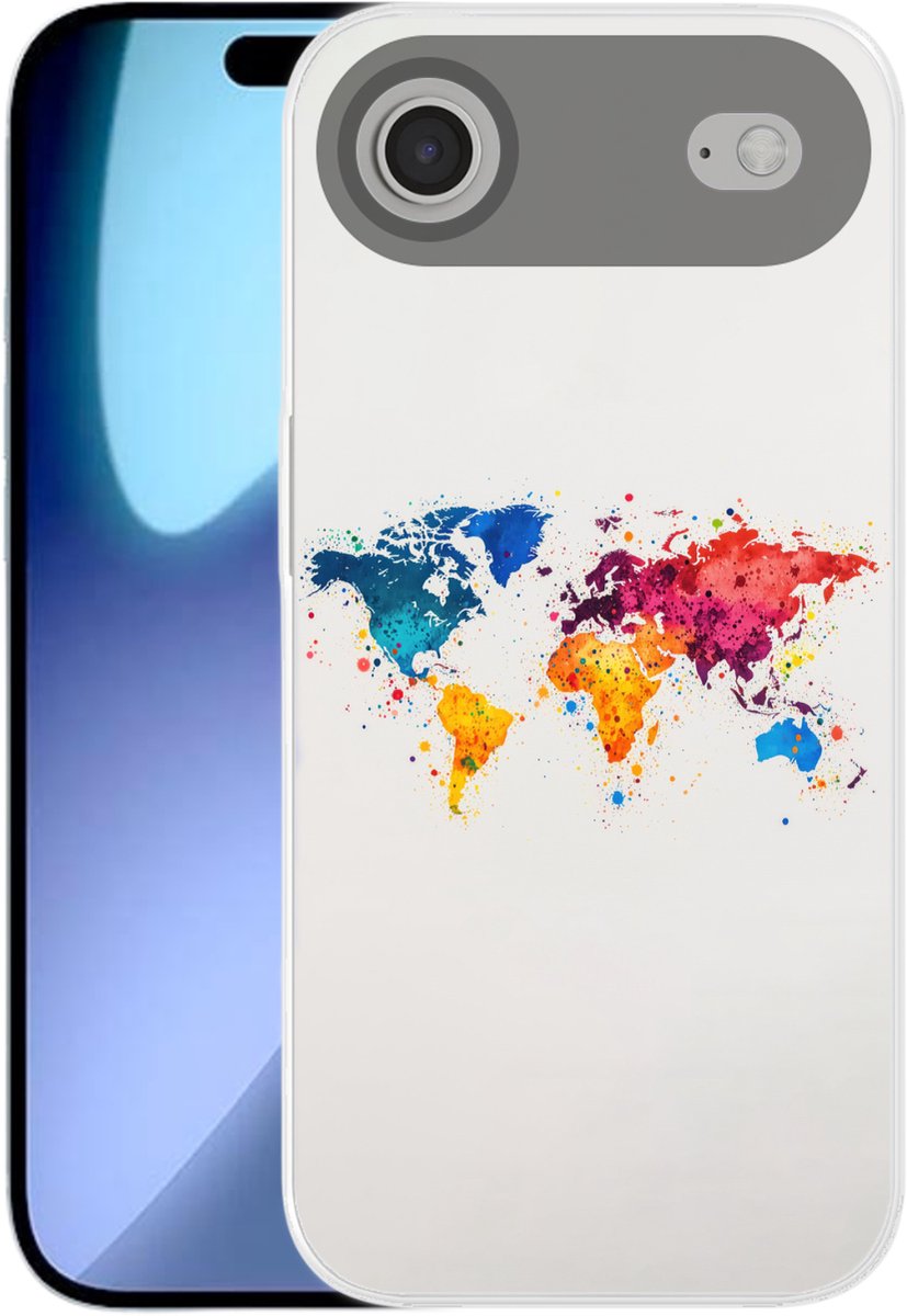 Telefoonhoesje Geschikt voor iPhone Air hoesje - Wereldkaart - Graffiti - Kleurrijk - Siliconen Telefoonhoesje Telefoonhoesje