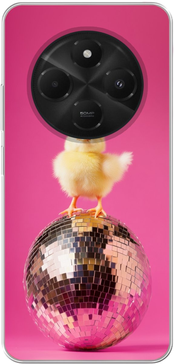 Telefoonhoesje Geschikt voor Xiaomi Geschikt voor Poco C75 (5G) hoesje - Discobal - Kuiken - Strik - Siliconen Telefoonhoesje Telefoonhoesje