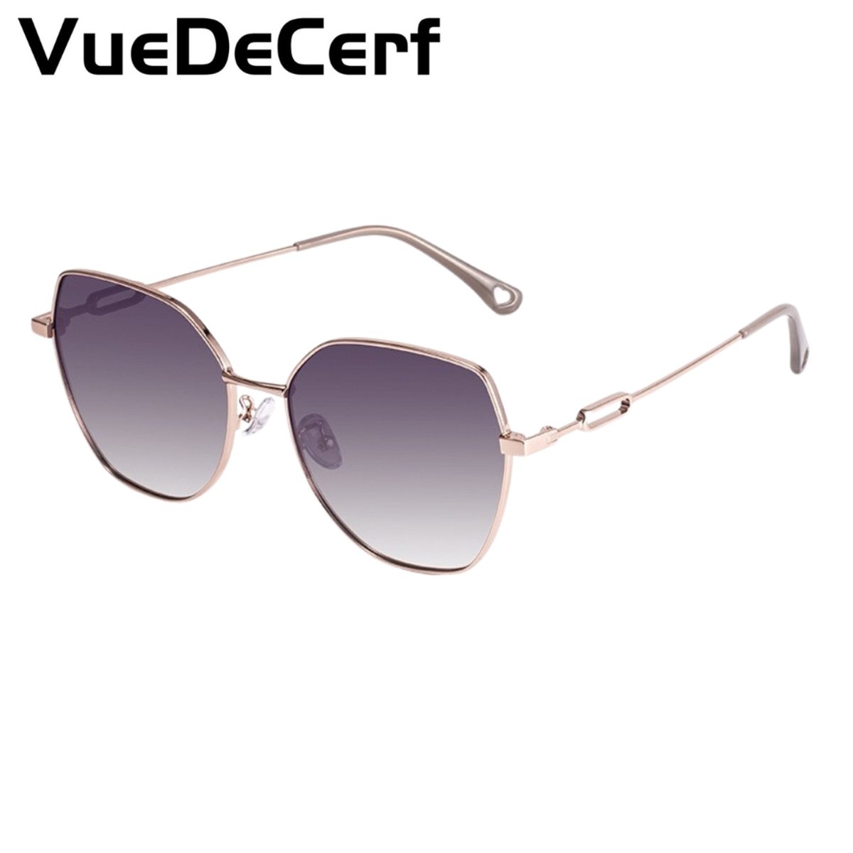 VueDeCerf Zonnebrillen voor dames – UV380 – Metalen brilmonturen – CAT 3 Zonnebrillen – Roségouden tempelpunten -Grijze lenzen – UV-beschermende zonnebril