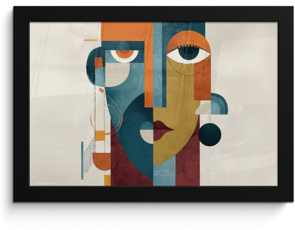 FrameYourWall Poster in lijst - Fotolijst 30x20 cm - Posters - Geometrisch - Strakke vormen - Kleurrijk - Posterlijst zwart - Decoratie - Wanddecoratie woonkamer - Muurdecoratie slaapkamer Geometrisch - Vormen - Gezicht