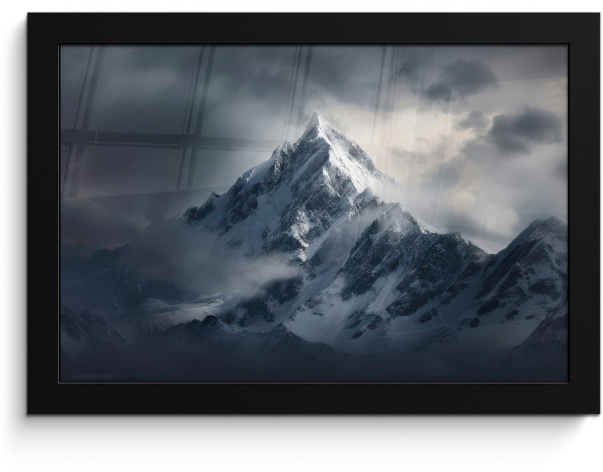 FrameYourWall Poster in lijst - Fotolijst 30x20 cm - Posters - Sneeuw - Berg - Wolken - Posterlijst zwart - Decoratie - Wanddecoratie woonkamer - Muurdecoratie slaapkamer