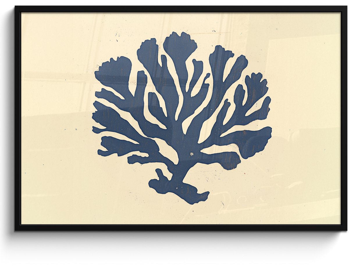 FrameYourWall Poster in lijst - Fotolijst 120x80 cm - Posters - Blauw koraal - Vertakkingen - Beige - Posterlijst zwart - Decoratie - Wanddecoratie woonkamer - Muurdecoratie slaapkamer