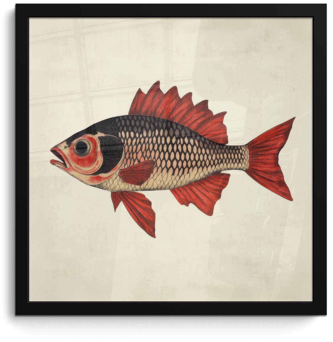 FrameYourWall Poster in lijst - Fotolijst 40x40 cm - Posters - Schubben - Rood - Vis - Vinnen - Posterlijst zwart - Decoratie - Wanddecoratie woonkamer - Muurdecoratie slaapkamer Vis - Vinnen - Schubben