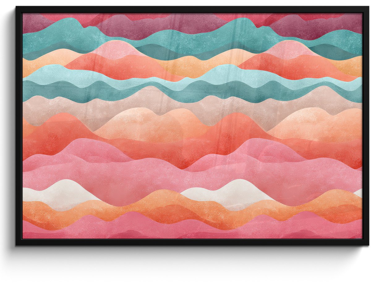 FrameYourWall Poster in lijst - Fotolijst 120x80 cm - Posters - Golven - Kleurrijk - Abstract - Posterlijst zwart - Decoratie - Wanddecoratie woonkamer - Muurdecoratie slaapkamer