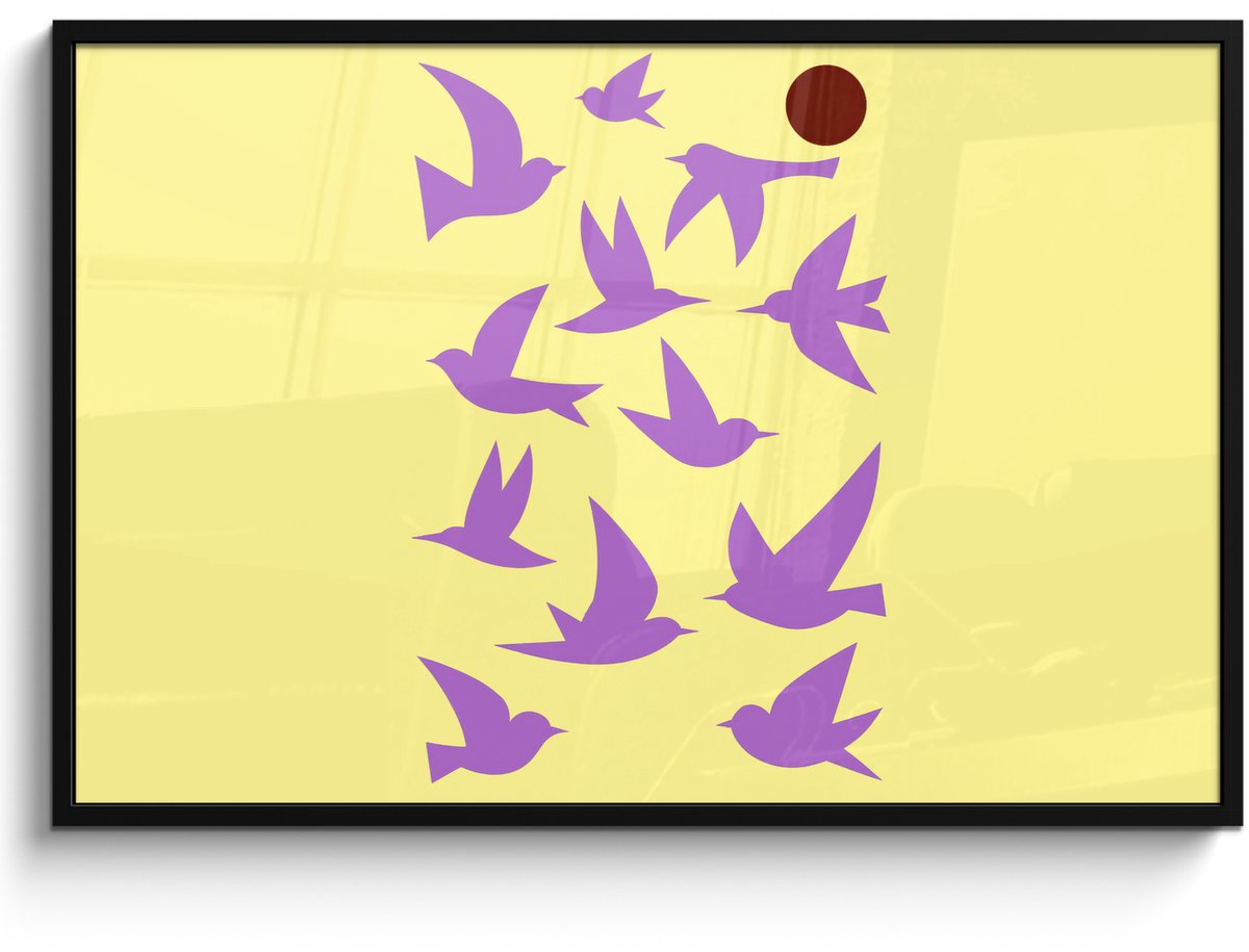 FrameYourWall Poster in lijst - Fotolijst 120x80 cm - Posters - Vogels - Cirkel - Geel - Beweging - Posterlijst zwart - Decoratie - Wanddecoratie woonkamer - Muurdecoratie slaapkamer