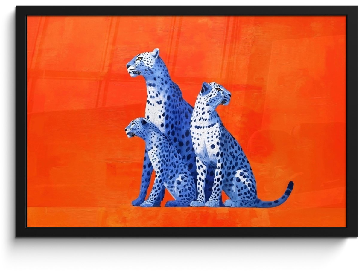 FrameYourWall Poster in lijst - Fotolijst 60x40 cm - Posters - Luipaarden - Stippen - Oranje - Posterlijst zwart - Decoratie - Wanddecoratie woonkamer - Muurdecoratie slaapkamer