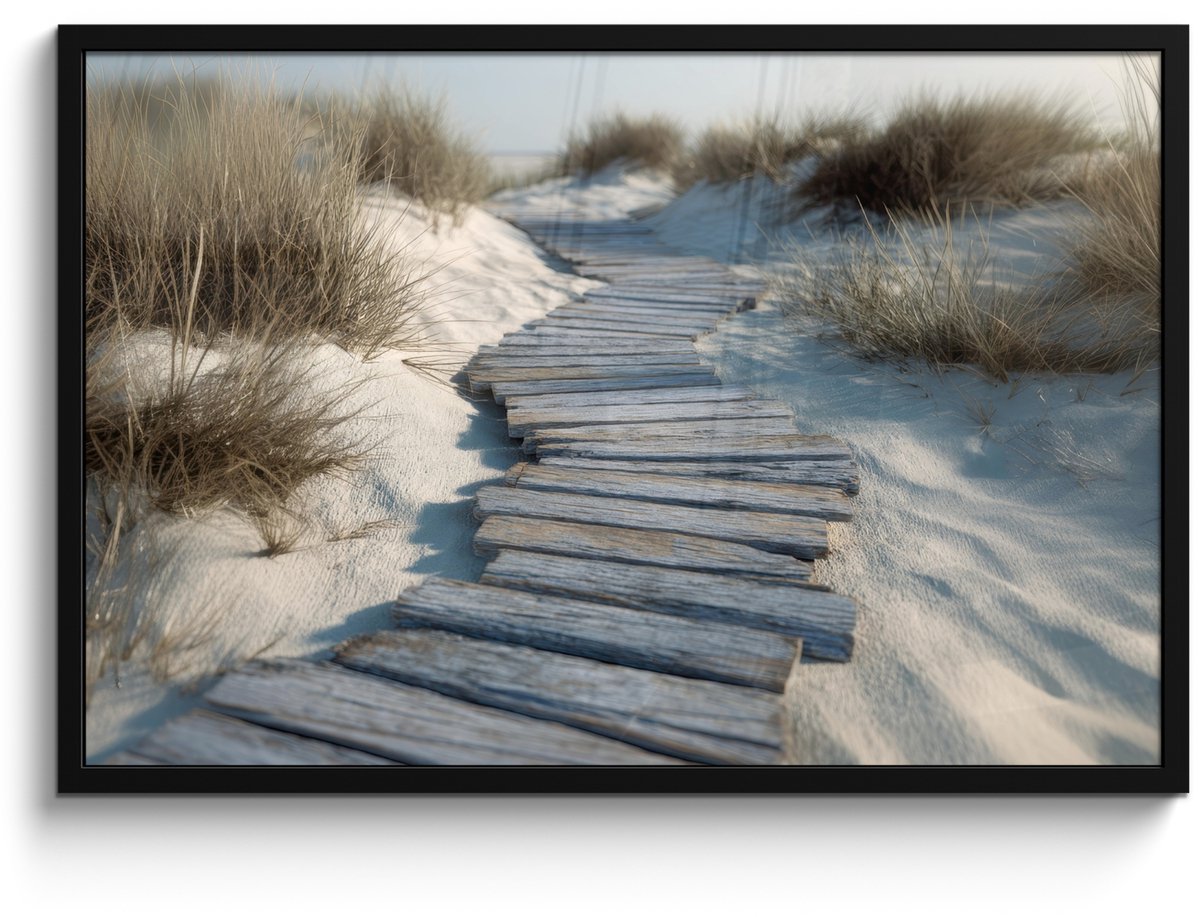 FrameYourWall Poster in lijst - Fotolijst 90x60 cm - Posters - Pad - Planken - Duinen - Gras - Posterlijst zwart - Decoratie - Wanddecoratie woonkamer - Muurdecoratie slaapkamer Pad - Duinen