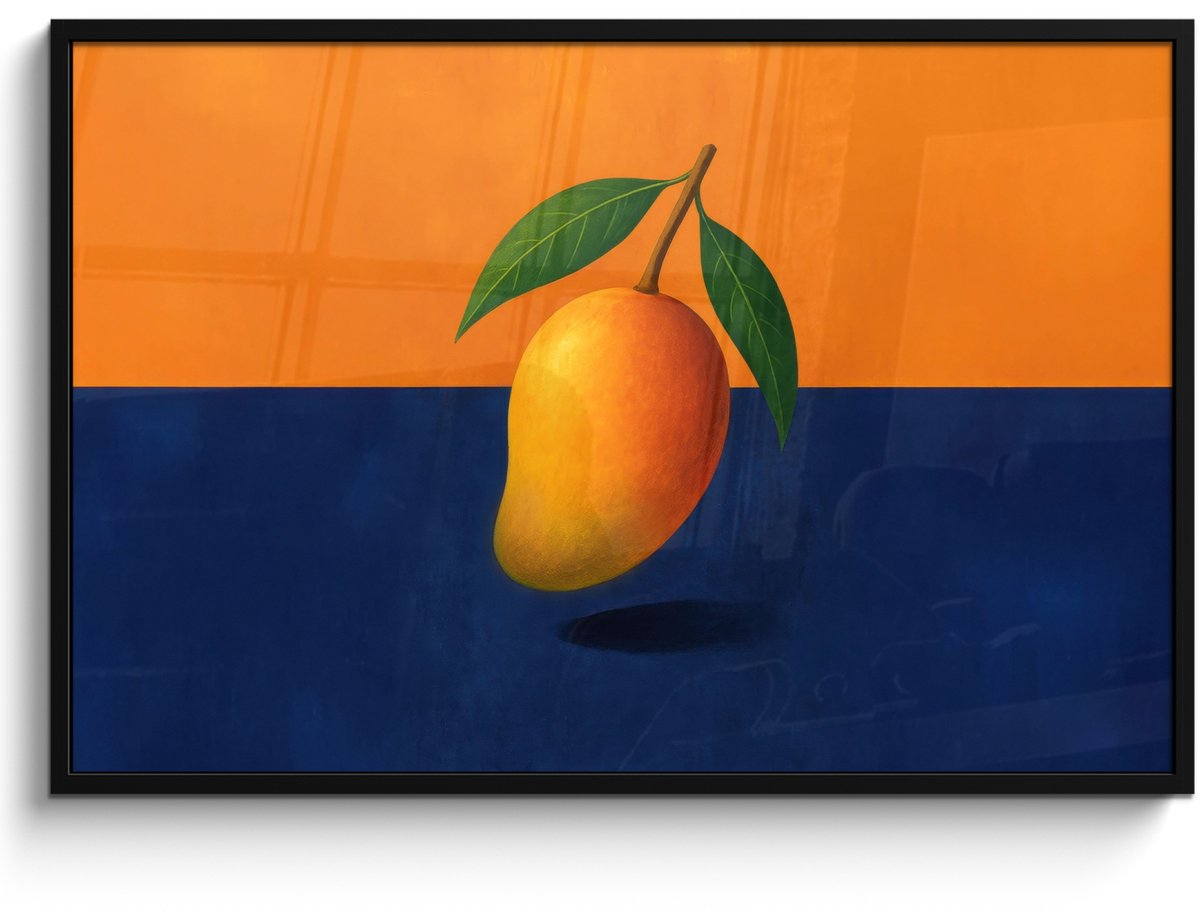 FrameYourWall Poster in lijst - Fotolijst 120x80 cm - Posters - Mango - Vlakken - Bladeren - Oranje - Posterlijst zwart - Decoratie - Wanddecoratie woonkamer - Muurdecoratie slaapkamer