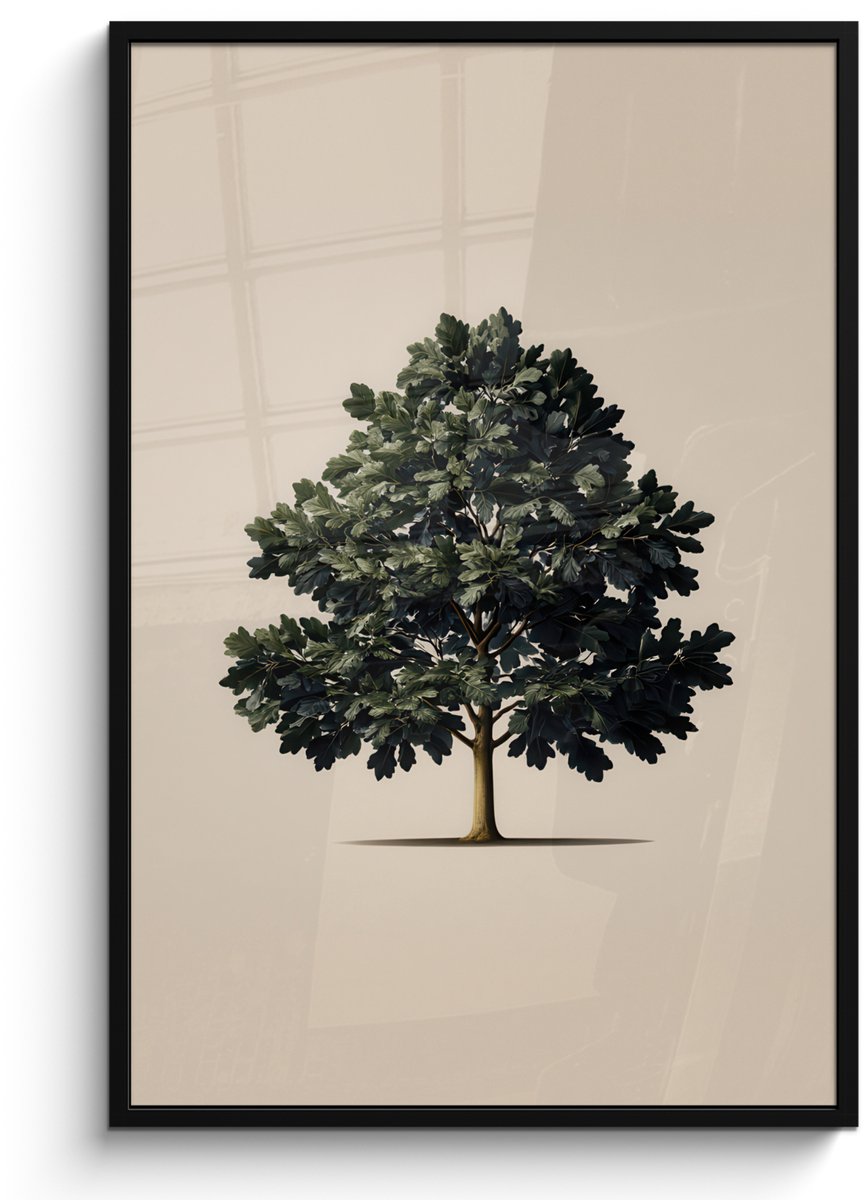 FrameYourWall Poster in lijst - Fotolijst 80x120 cm - Posters - Eikenboom - Schaduw - Egaal - Posterlijst zwart - Decoratie - Wanddecoratie woonkamer - Muurdecoratie slaapkamer Eikenboom - Egaal