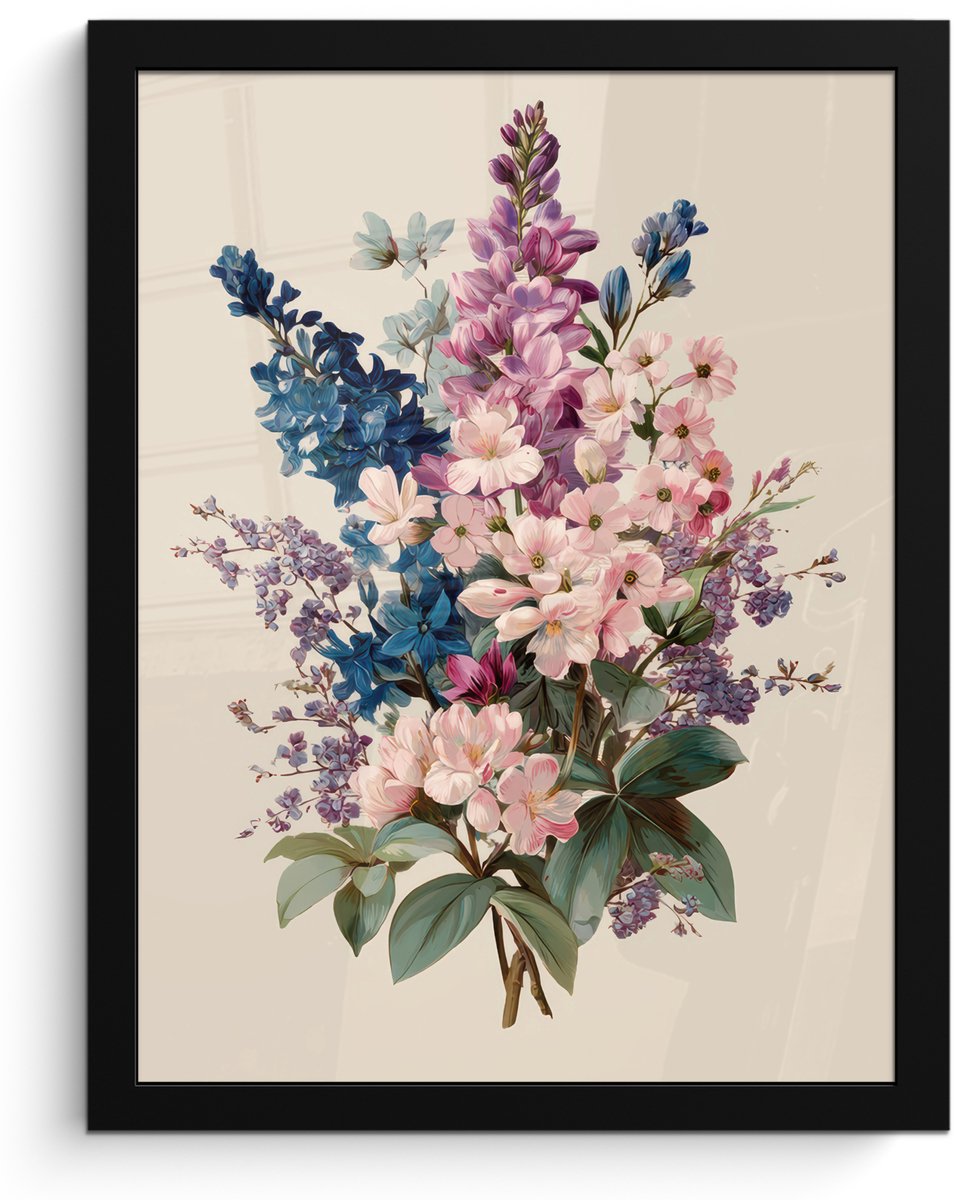 FrameYourWall Poster in lijst - Fotolijst 30x40 cm - Posters - Boeket - Beige - Harmonieus - Subtiel - Posterlijst zwart - Decoratie - Wanddecoratie woonkamer - Muurdecoratie slaapkamer Boeket - Harmonieus