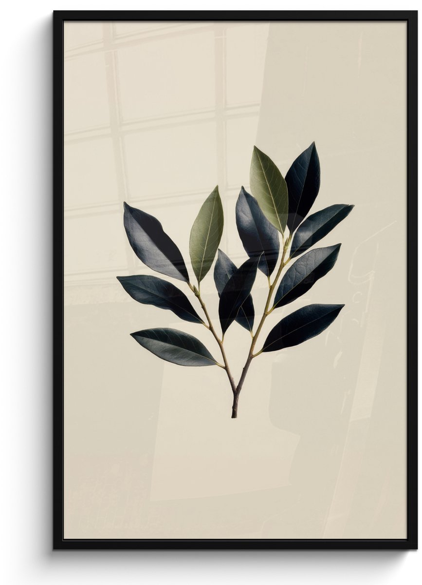 FrameYourWall Poster in lijst - Fotolijst 80x120 cm - Posters - Ovaal - Olijfgroen - Simpel - Posterlijst zwart - Decoratie - Wanddecoratie woonkamer - Muurdecoratie slaapkamer Tak - Blad