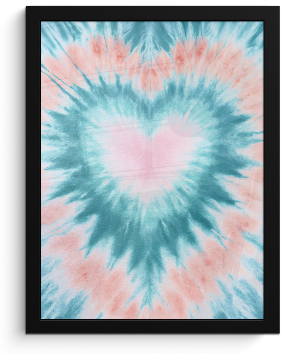 FrameYourWall Poster in lijst - Fotolijst 30x40 cm - Posters - Hartvormig - Tie dye - Pasteltinten - Lichtgroen - Posterlijst zwart - Decoratie - Wanddecoratie woonkamer - Muurdecoratie slaapkamer