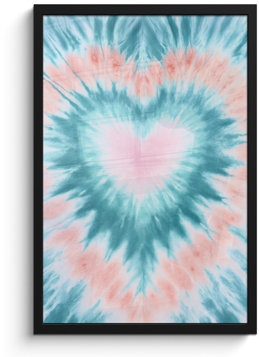 FrameYourWall Poster in lijst - Fotolijst 40x60 cm - Posters - Hartvormig - Tie dye - Pasteltinten - Lichtgroen - Posterlijst zwart - Decoratie - Wanddecoratie woonkamer - Muurdecoratie slaapkamer