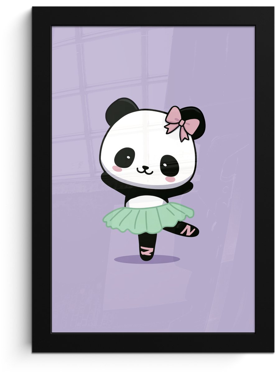 FrameYourWall Poster in lijst - Fotolijst 20x30 cm - Posters - Panda - Paars - Sierlijk - Kawaii - Posterlijst zwart - Decoratie - Wanddecoratie woonkamer - Muurdecoratie slaapkamer