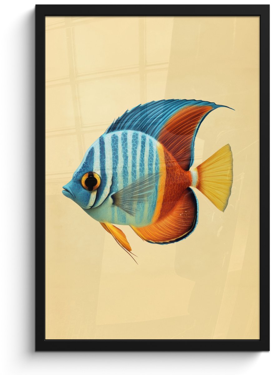 FrameYourWall Poster in lijst - Fotolijst 40x60 cm - Posters - Vis - Vinnen - Blauw - Ogen - Posterlijst zwart - Decoratie - Wanddecoratie woonkamer - Muurdecoratie slaapkamer