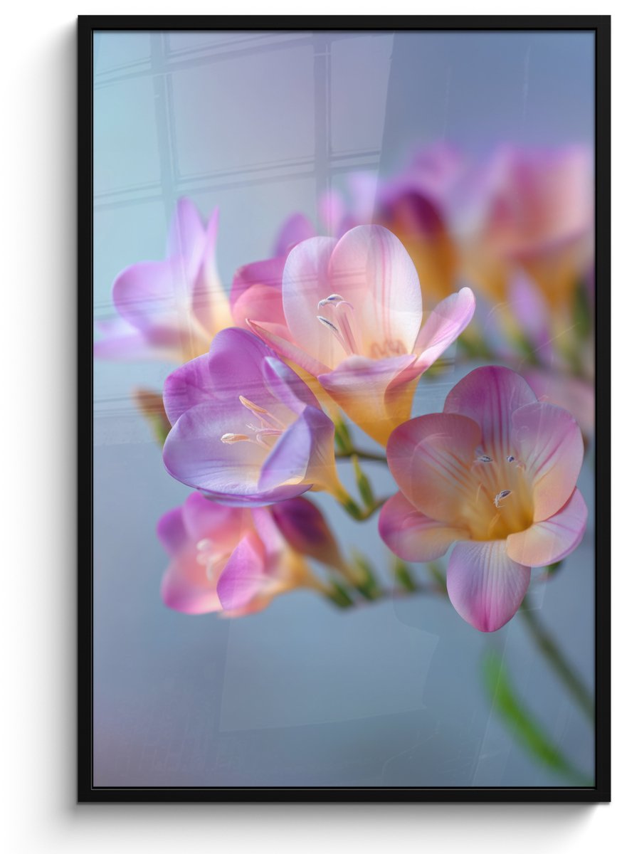 FrameYourWall Poster in lijst - Fotolijst 80x120 cm - Posters - Bloemen - Paars - Overloop - Meeldraden - Posterlijst zwart - Decoratie - Wanddecoratie woonkamer - Muurdecoratie slaapkamer Bloemen - Overloop