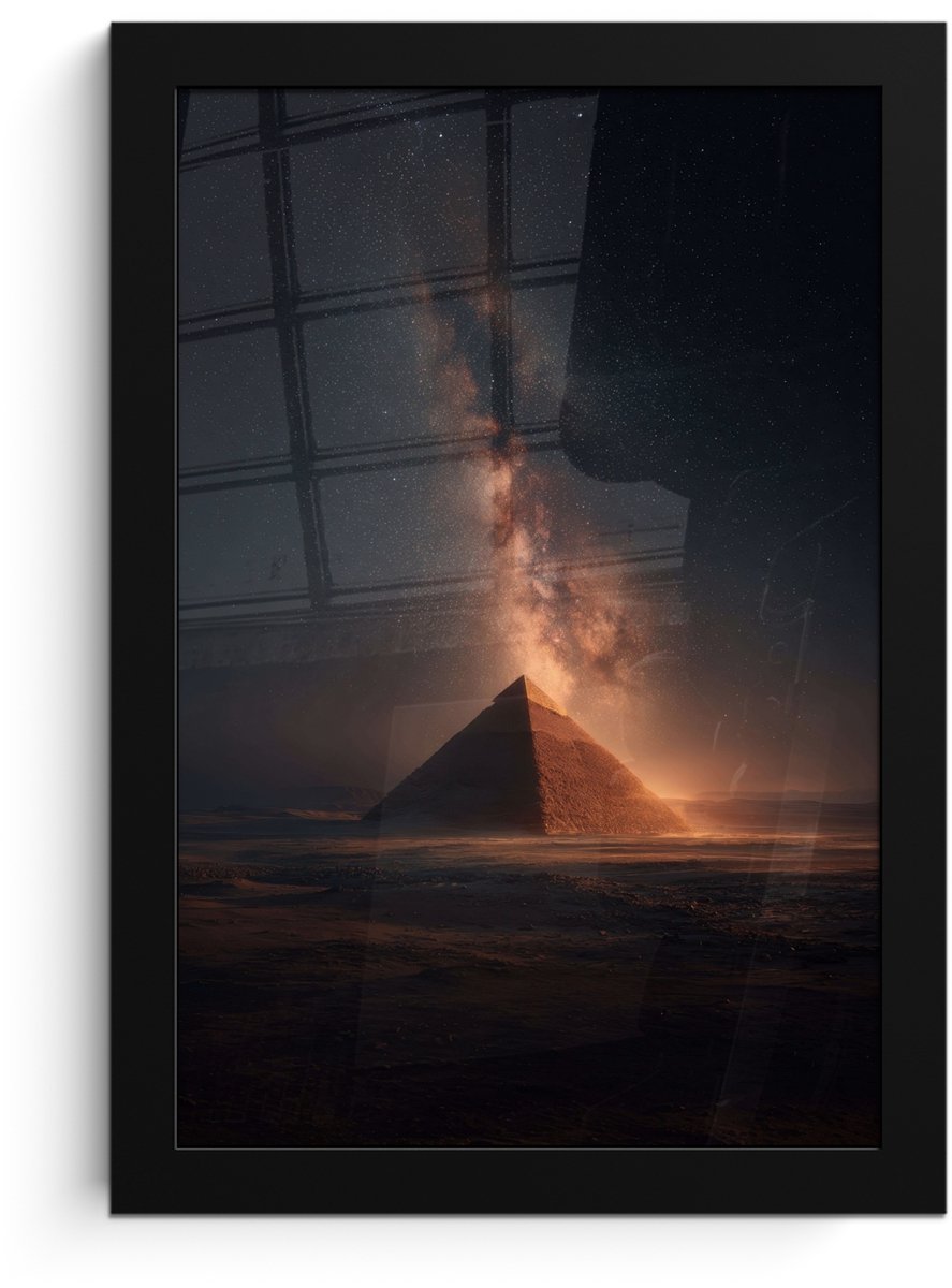 FrameYourWall Poster in lijst - Fotolijst 20x30 cm - Posters - Piramide - Woestijn - Licht - Posterlijst zwart - Decoratie - Wanddecoratie woonkamer - Muurdecoratie slaapkamer Piramide - Sterren