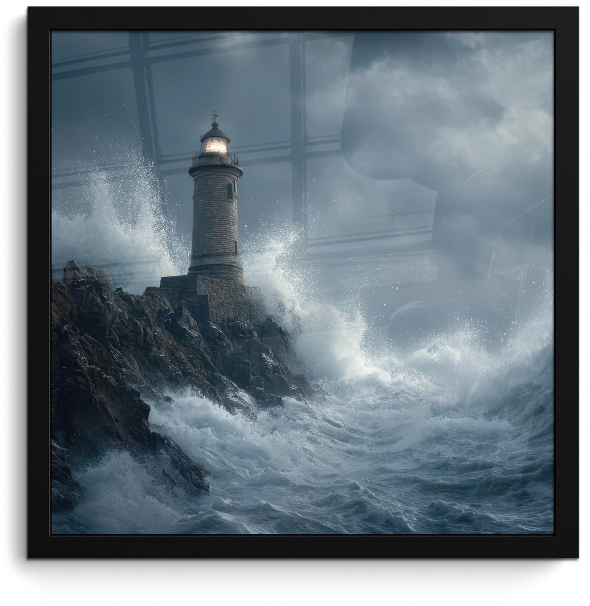 FrameYourWall Poster in lijst - Fotolijst 40x40 cm - Posters - Rotsen - Vuurtoren - Golven - Klliffen - Posterlijst zwart - Decoratie - Wanddecoratie woonkamer - Muurdecoratie slaapkamer Rotsen - Golven - Vuurtoren