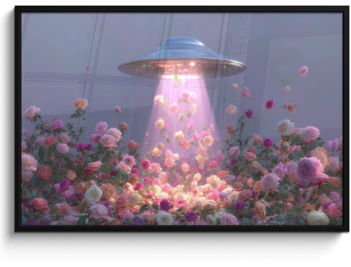 FrameYourWall Poster in lijst - Fotolijst 120x80 cm - Posters - Ufo - Rozen - Pastelkleuren - Posterlijst zwart - Decoratie - Wanddecoratie woonkamer - Muurdecoratie slaapkamer