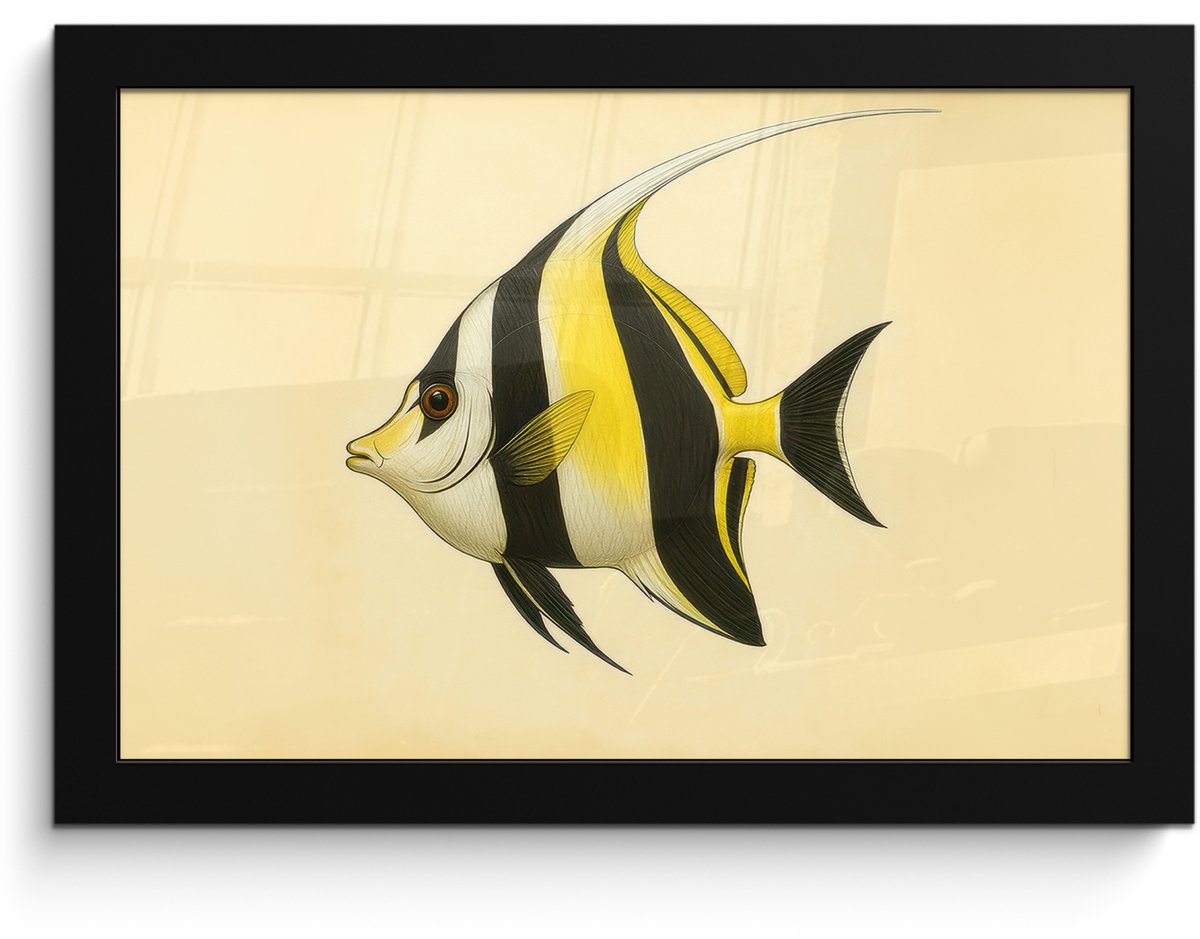 FrameYourWall Poster in lijst - Fotolijst 30x20 cm - Posters - Vis - Sierlijk - Rugvin - Geel - Posterlijst zwart - Decoratie - Wanddecoratie woonkamer - Muurdecoratie slaapkamer