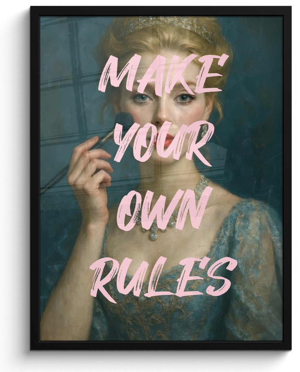 FrameYourWall Poster in lijst - Fotolijst 60x80 cm - Posters - Klassiek - Sierlijk - Roze - Posterlijst zwart - Decoratie - Wanddecoratie woonkamer - Muurdecoratie slaapkamer Make your own rules