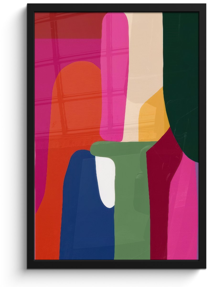 FrameYourWall Poster in lijst - Fotolijst 40x60 cm - Posters - Kleurvakken - Recht - Rond - Abstract - Posterlijst zwart - Decoratie - Wanddecoratie woonkamer - Muurdecoratie slaapkamer Kleurvakken - Abstract