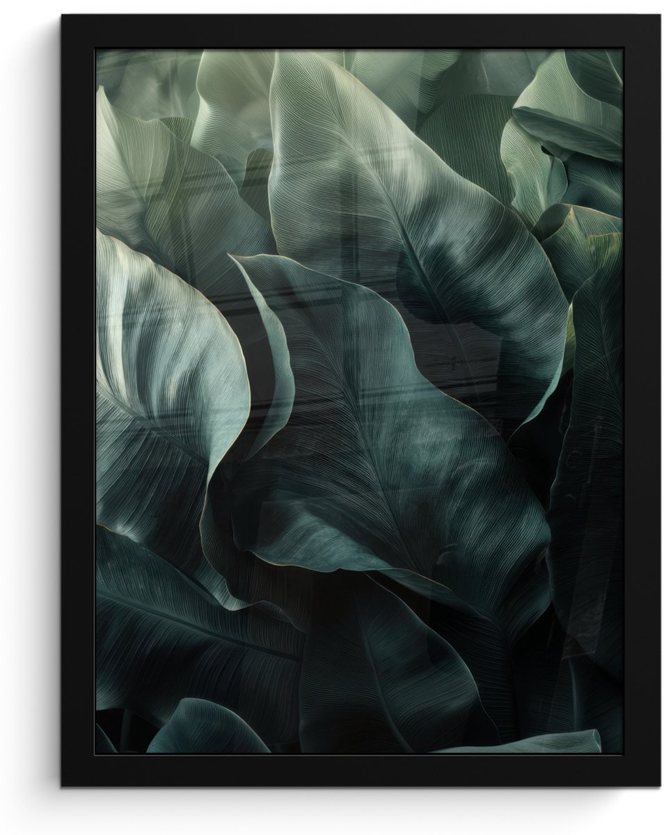 FrameYourWall Poster in lijst - Fotolijst 30x40 cm - Posters - Groen - Bladeren - Glad - Nerven - Posterlijst zwart - Decoratie - Wanddecoratie woonkamer - Muurdecoratie slaapkamer Nerven - Bladeren
