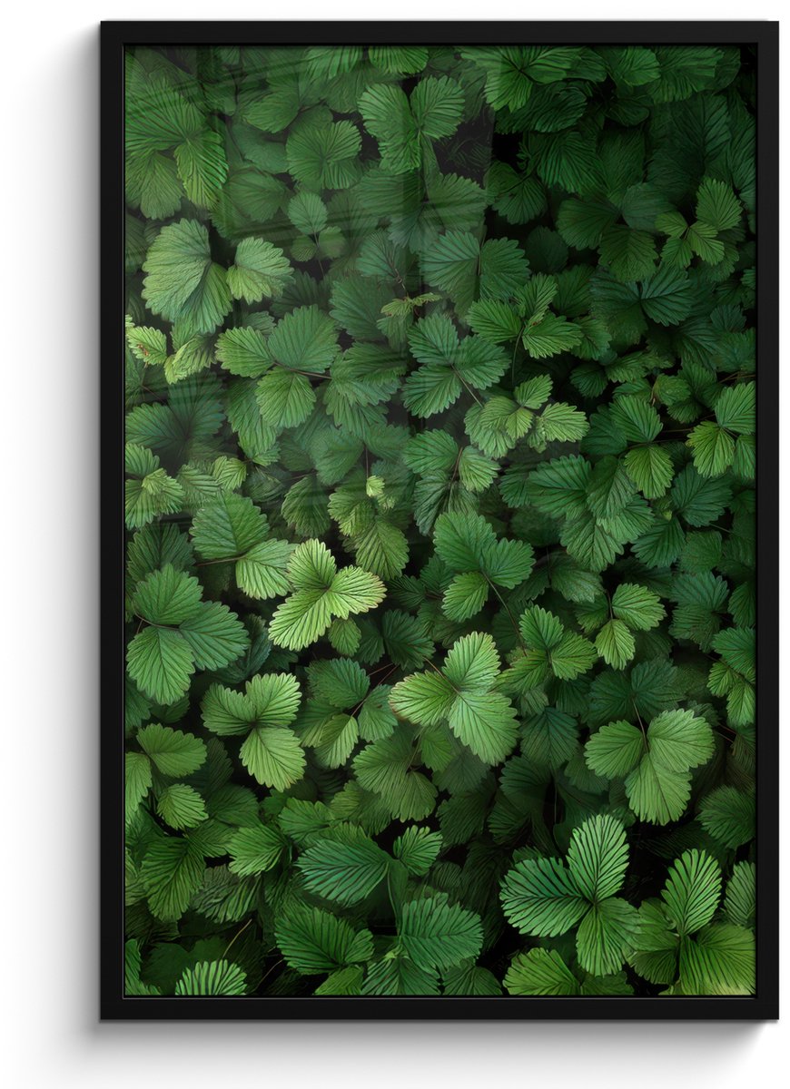 FrameYourWall Poster in lijst - Fotolijst 60x90 cm - Posters - Groen - Bladeren - Kartel - Zonlicht - Posterlijst zwart - Decoratie - Wanddecoratie woonkamer - Muurdecoratie slaapkamer