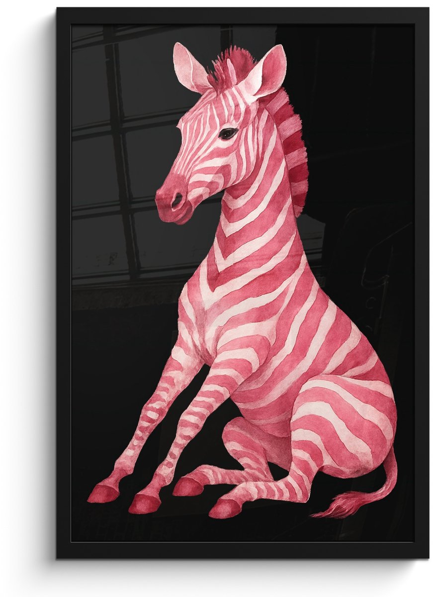 FrameYourWall Poster in lijst - Fotolijst 40x60 cm - Posters - Zebra - Roze - Gestreept - Posterlijst zwart - Decoratie - Wanddecoratie woonkamer - Muurdecoratie slaapkamer