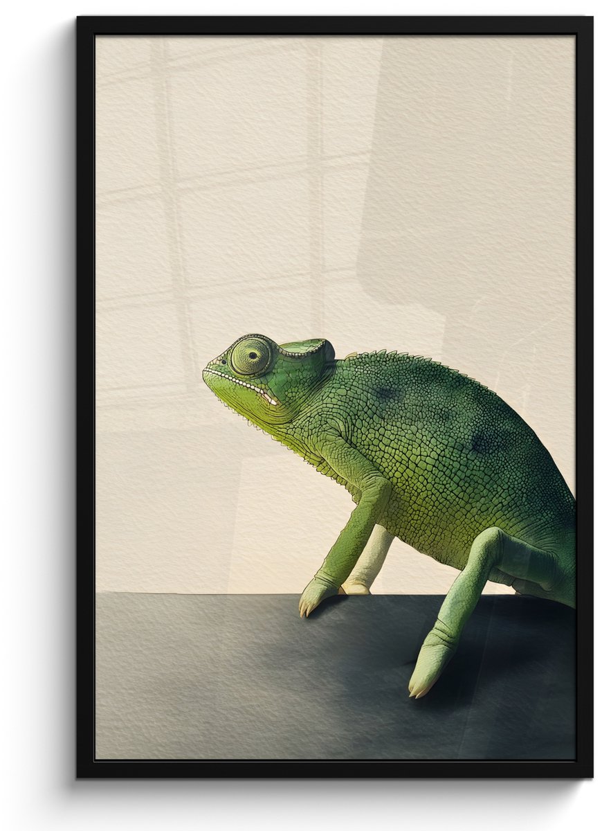 FrameYourWall Poster in lijst - Fotolijst 60x90 cm - Posters - Kameleon - Groen - Minimalistisch - Posterlijst zwart - Decoratie - Wanddecoratie woonkamer - Muurdecoratie slaapkamer