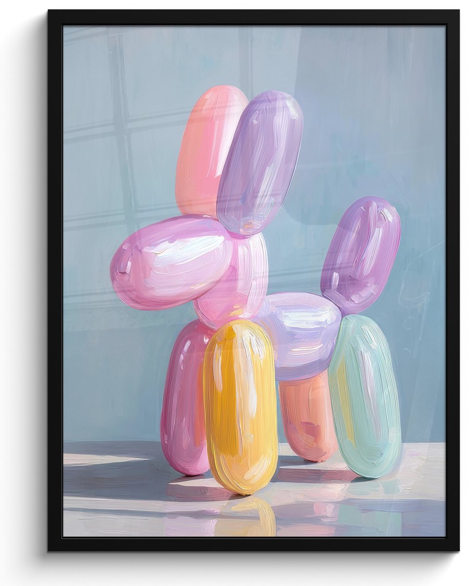 FrameYourWall Poster in lijst - Fotolijst 60x80 cm - Posters - Dier - Ballon - Pasteltinten - Glanzend - Posterlijst zwart - Decoratie - Wanddecoratie woonkamer - Muurdecoratie slaapkamer